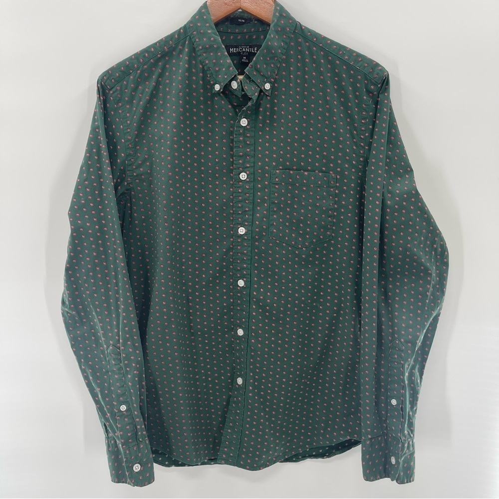 J. Crew Merchantile Flex Slim Forest Green Long Sleeve Button Down Shirt Size M
